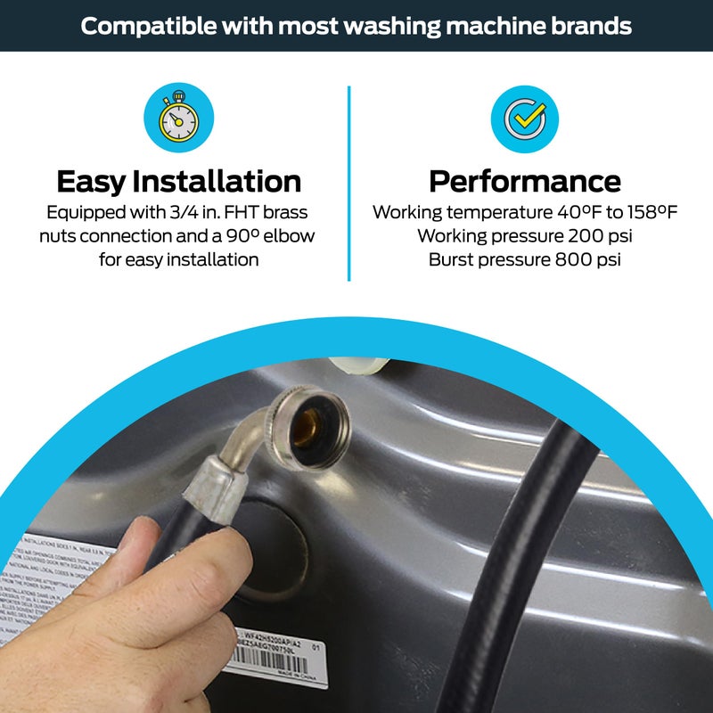 Eastman 5 ft Rubber Washing Machine Hose with Elbow, 3/4 in FHT x 3/4 in FHT, Black, 60333N - Image 3